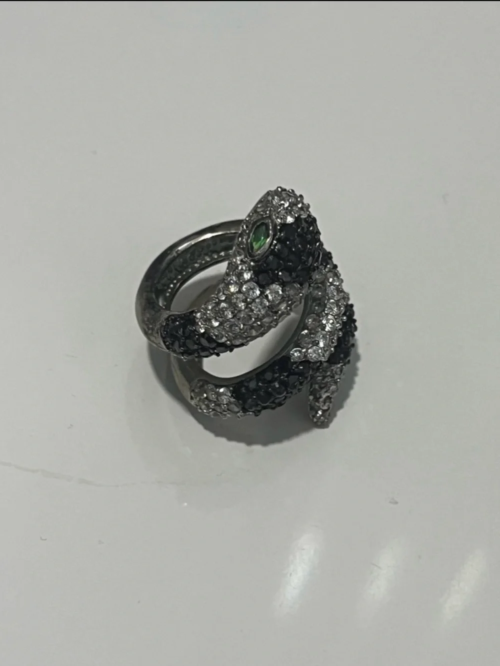 Black & White Snake Coil Ring with Sparkling Diamond Accents